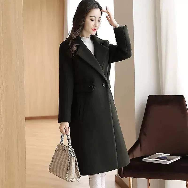 Longline Coat With Wide Lapels And Side Pockets – Black