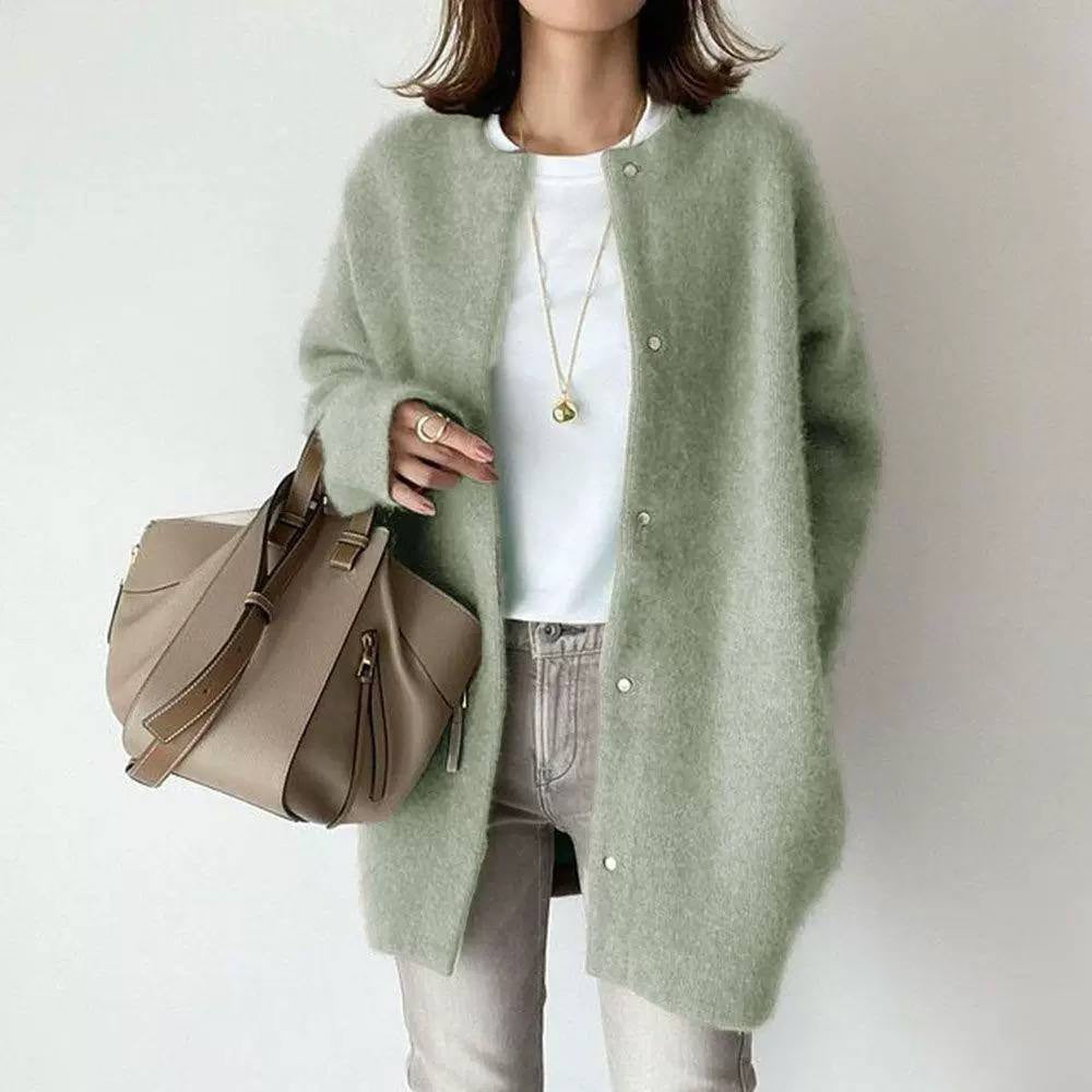 Textured Longline Cardigan With Snap Closure And Long Sleeves – Light Green