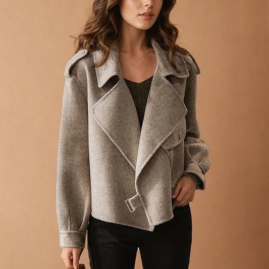Relaxed Buckle Detail Jacket With Shoulder Tabs – Taupe