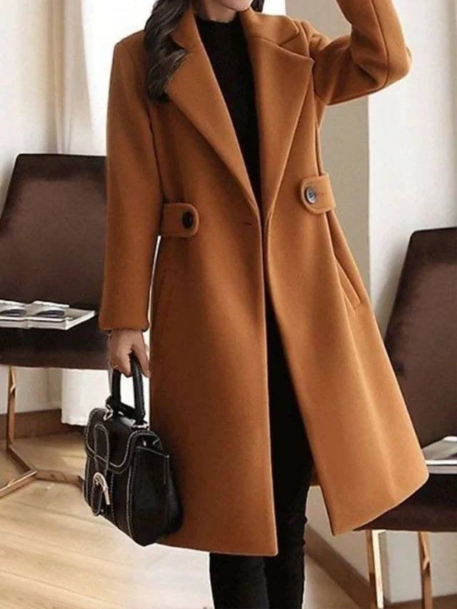 Longline Coat With Wide Lapels And Side Pockets – Brown