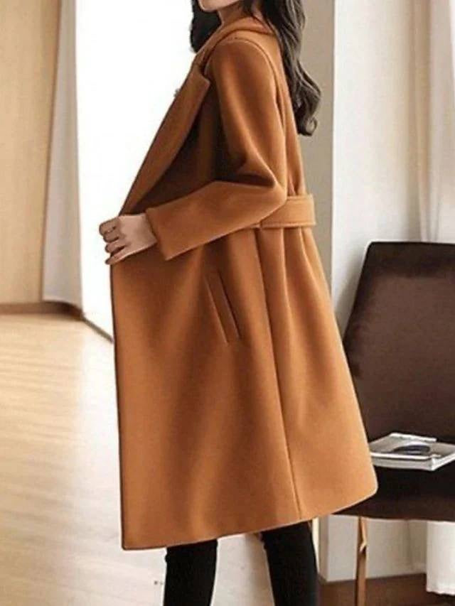 Longline Coat With Wide Lapels And Side Pockets – Brown
