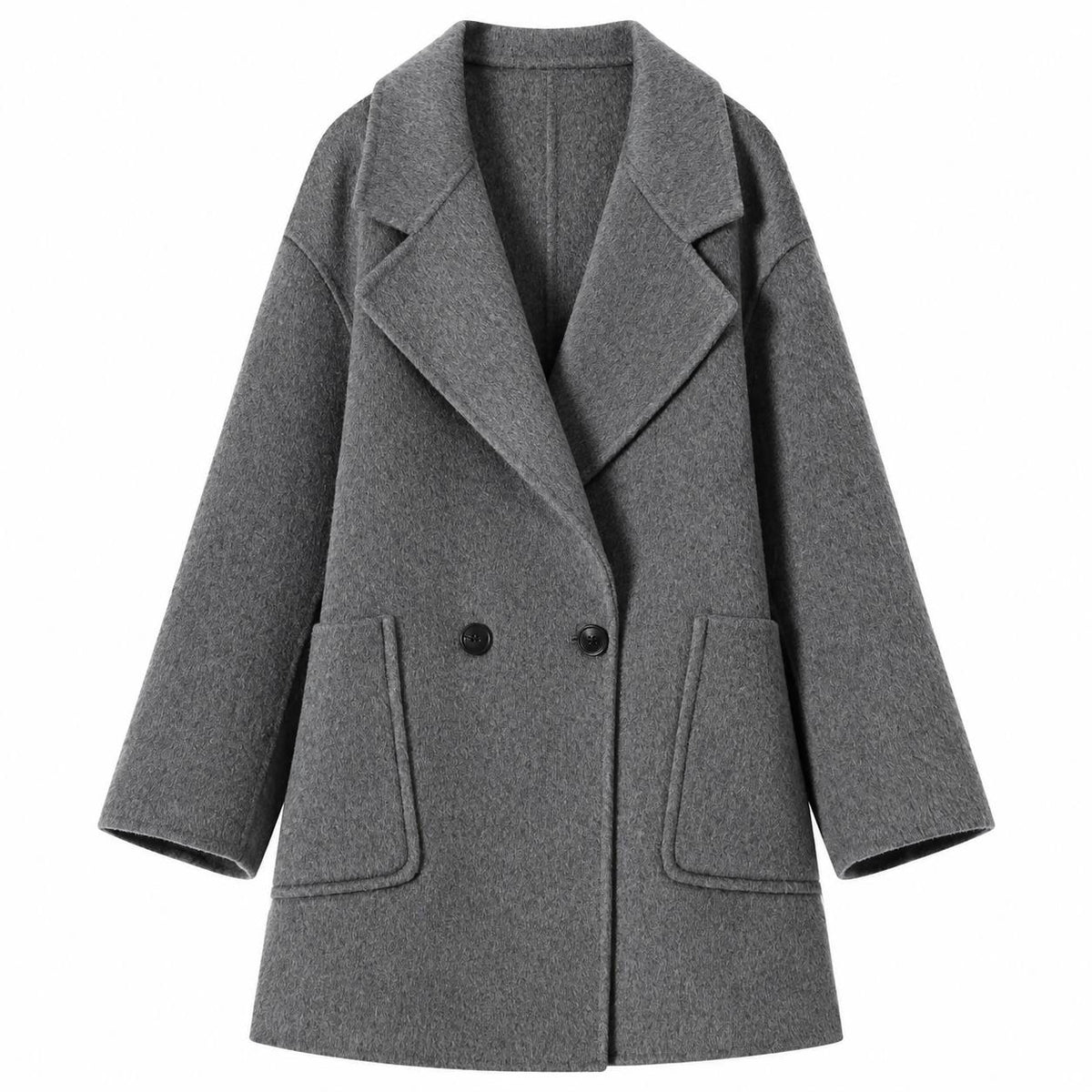 Patch-Pocket Coat With Wide Lapels And Long Sleeves – Grey