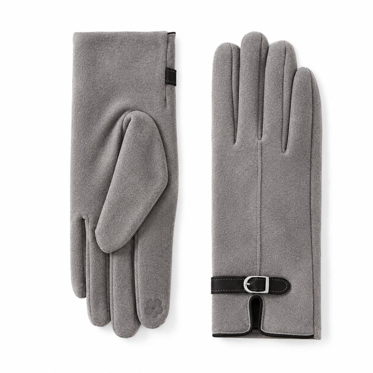 Contrast Buckle Strap Gloves With Center Seams – Grey